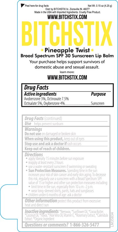 Bitchstix Pineapple Twist Spf 30 Broad Spectrum Sunscreen Lip Balm 0.15 Oz Label (99925 Lm35834 Pineapple Twist Spf 30 Broad Spectrum Sunscreen Lip Balm 2023 2 15 Ol)